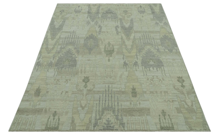 Modern Ikat Design distressed Beige And Charcoal Hand Knotted Custom Made wool rug - The Rug Decor