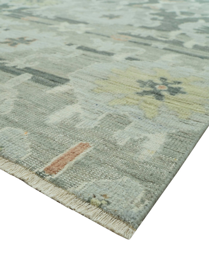 Modern Ikat Design Silver And Blue Hand Knotted Custom Made wool rug - The Rug Decor