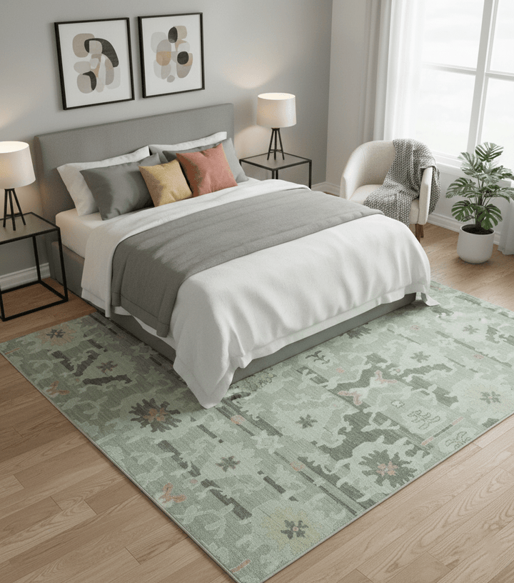 Modern Ikat Design Silver And Blue Hand Knotted Custom Made wool rug - The Rug Decor