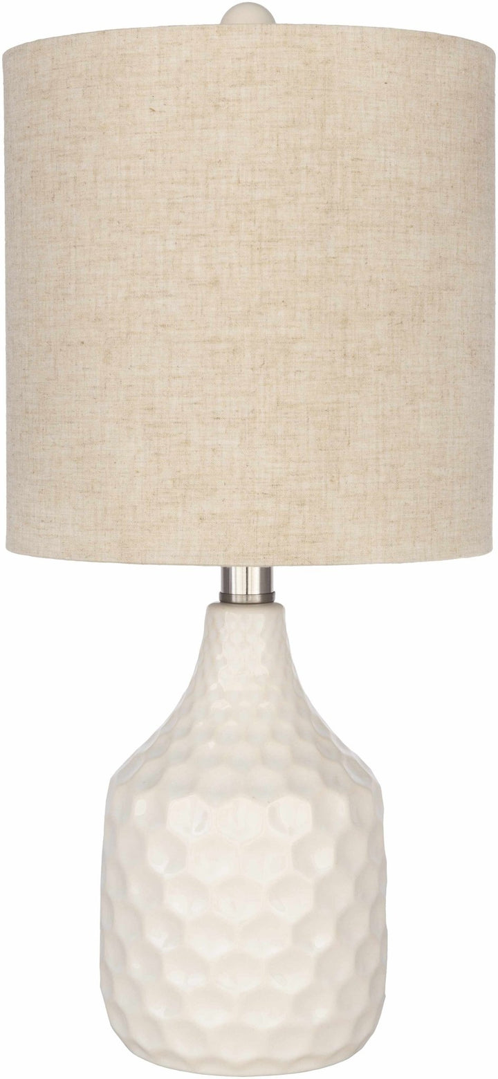 Modern Ivory and Beige Textured Ceramic Table Lamp - The Rug Decor