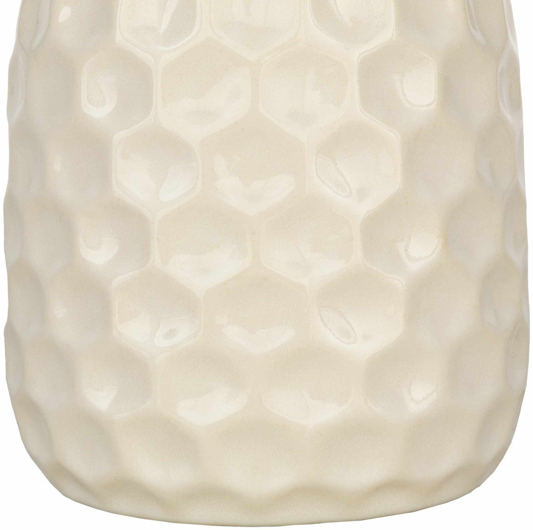 Modern Ivory and Beige Textured Ceramic Table Lamp - The Rug Decor