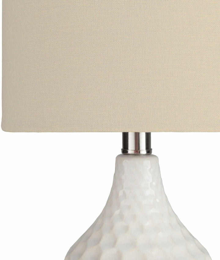 Modern Ivory and Beige Textured Ceramic Table Lamp - The Rug Decor