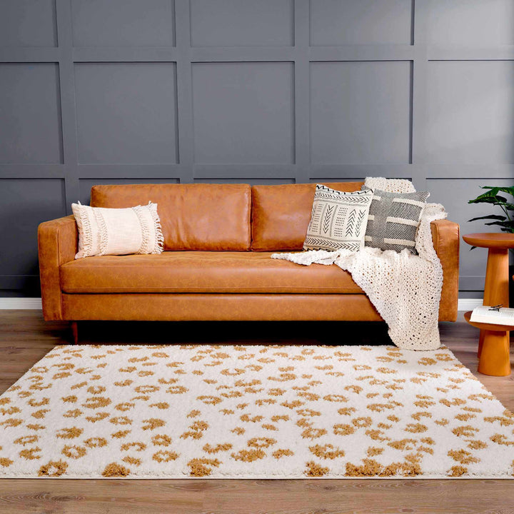 Modern Ivory and Gold Leopard Print Plush Pile Moroccan Style Area Rug - The Rug Decor