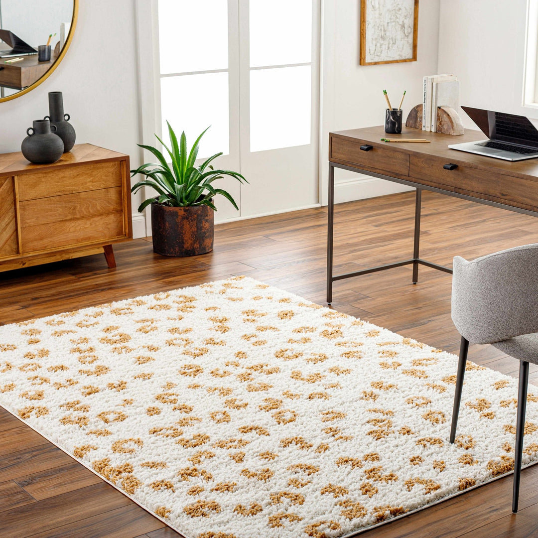Modern Ivory and Gold Leopard Print Plush Pile Moroccan Style Area Rug - The Rug Decor