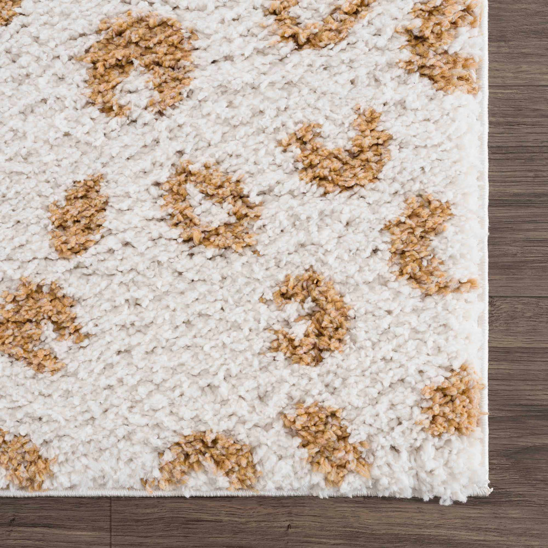 Modern Ivory and Gold Leopard Print Plush Pile Moroccan Style Area Rug - The Rug Decor