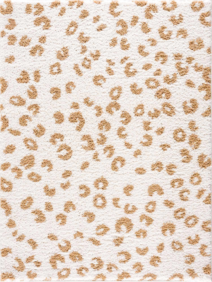 Modern Ivory and Gold Leopard Print Plush Pile Moroccan Style Area Rug - The Rug Decor
