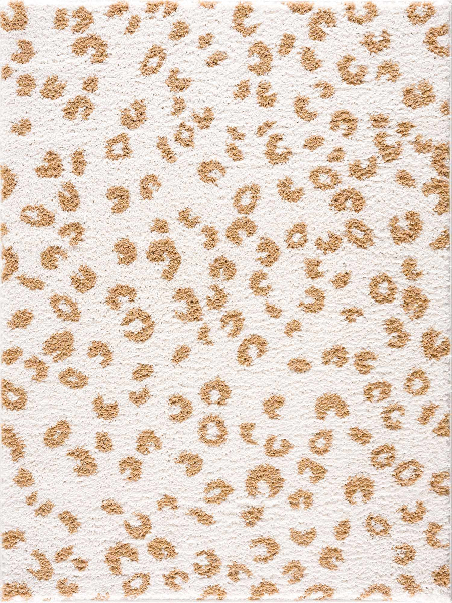 Modern Ivory and Gold Leopard Print Plush Pile Moroccan Style Area Rug - The Rug Decor