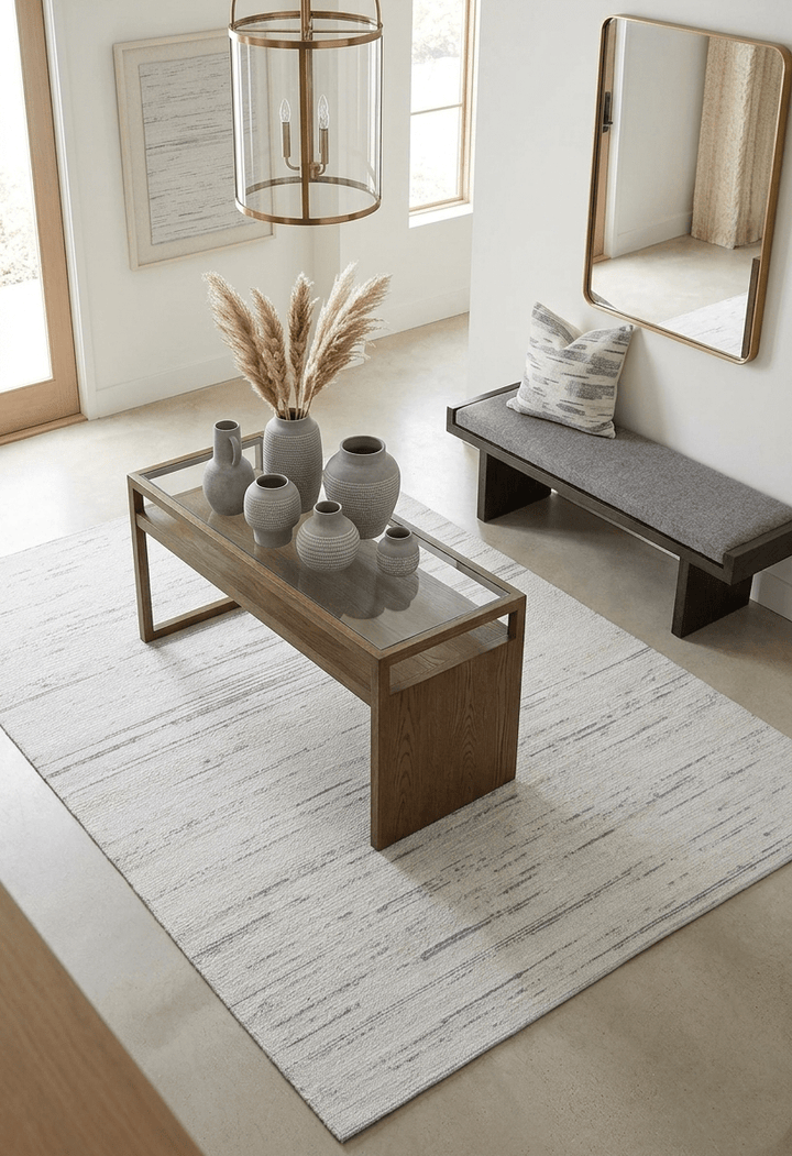 Modern Ivory and Gray Hand Made 5x8 Wool Area Rug - The Rug Decor