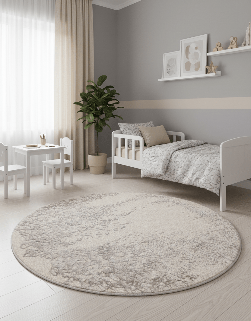 Modern Lace Border Beige Hand Tufted 5x5 Wool Area Rug - The Rug Decor