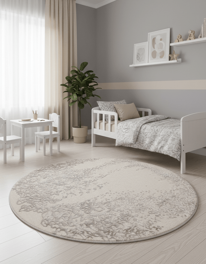 Modern Lace Border Beige Hand Tufted 5x5 Wool Area Rug - The Rug Decor