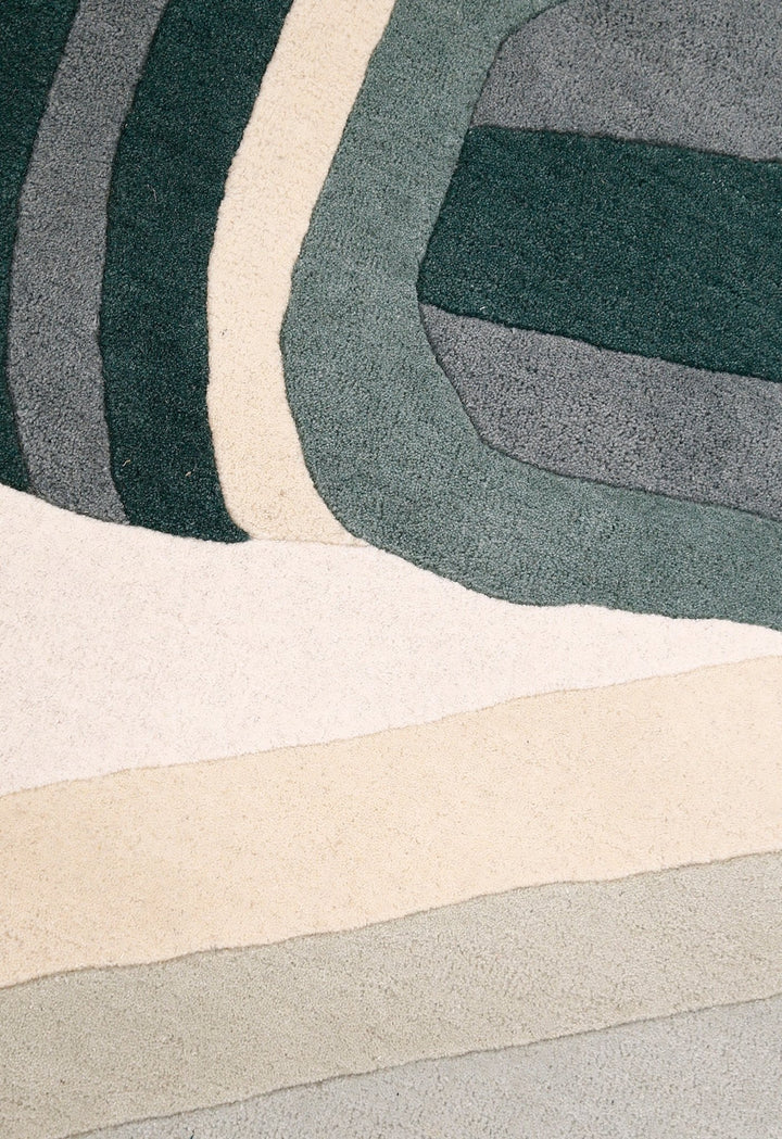 Modern Layered Pattern Green Hand Tufted 5x8 Wool Rug - The Rug Decor