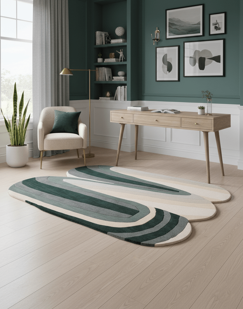 Modern Layered Pattern Green Hand Tufted 5x8 Wool Rug - The Rug Decor