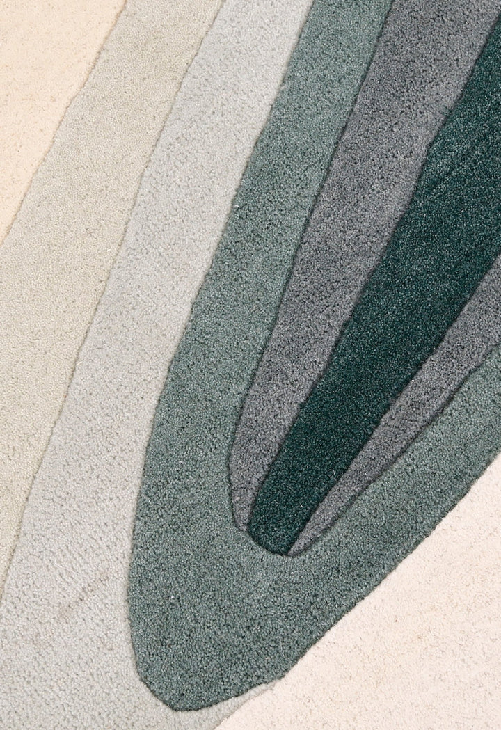 Modern Layered Pattern Green Hand Tufted 5x8 Wool Rug - The Rug Decor