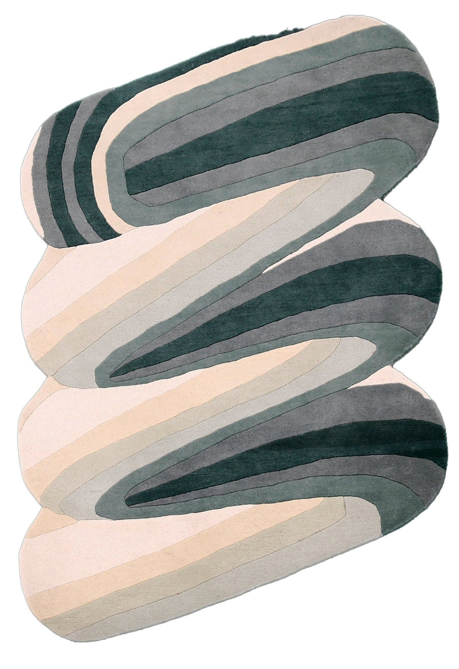 Modern Layered Pattern Green Hand Tufted 5x8 Wool Rug - The Rug Decor