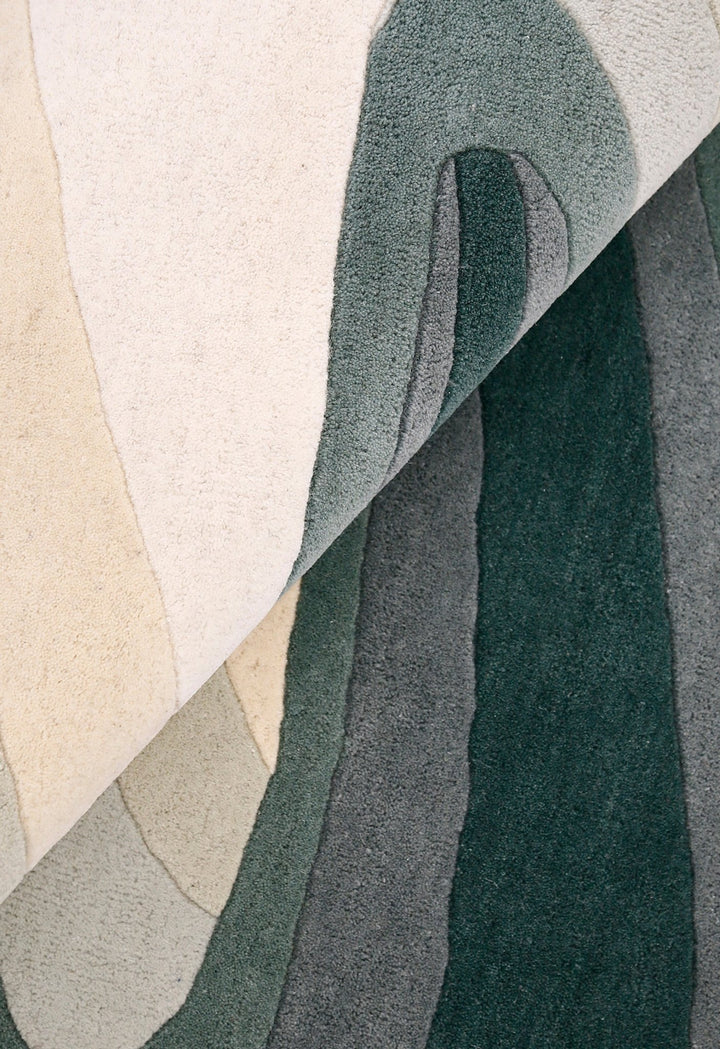 Modern Layered Pattern Green Hand Tufted 5x8 Wool Rug - The Rug Decor