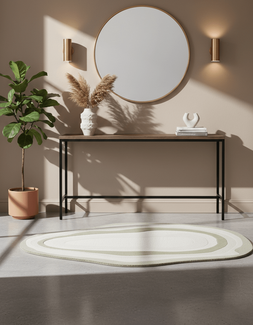 Modern Layered Pattern Ivory Hand Tufted 5x7 Wool Rug - The Rug Decor