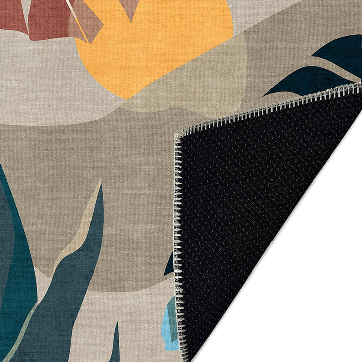 Modern Leaves Beige Machine Washable Cotton Area Rug - The Rug Decor