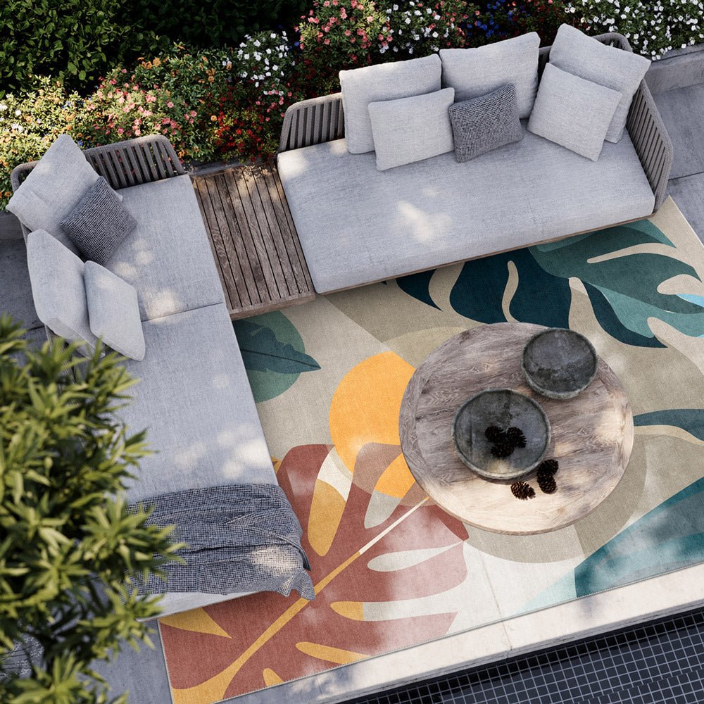 Modern Leaves Beige Machine Washable Cotton Area Rug - The Rug Decor