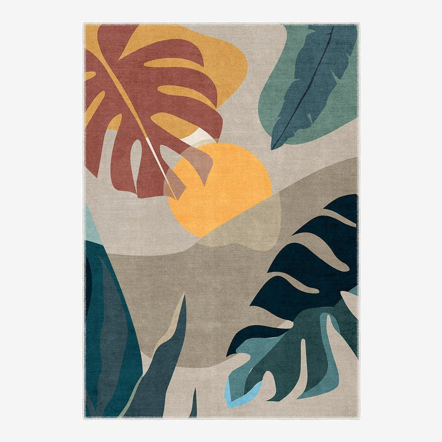 Modern Leaves Beige Machine Washable Cotton Area Rug - The Rug Decor