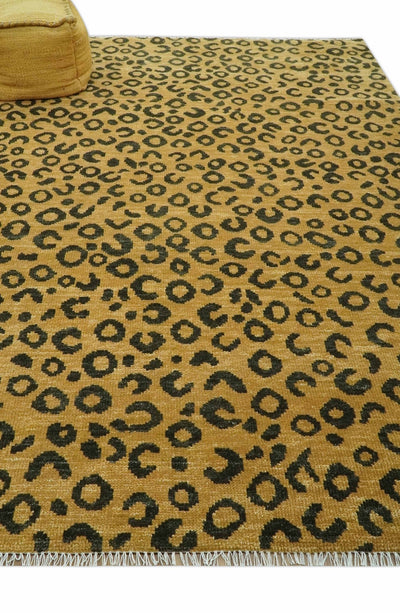 Modern leopard Design 8x10 Hand knotted Golden - Brown and Charcoal wool area rug - The Rug Decor