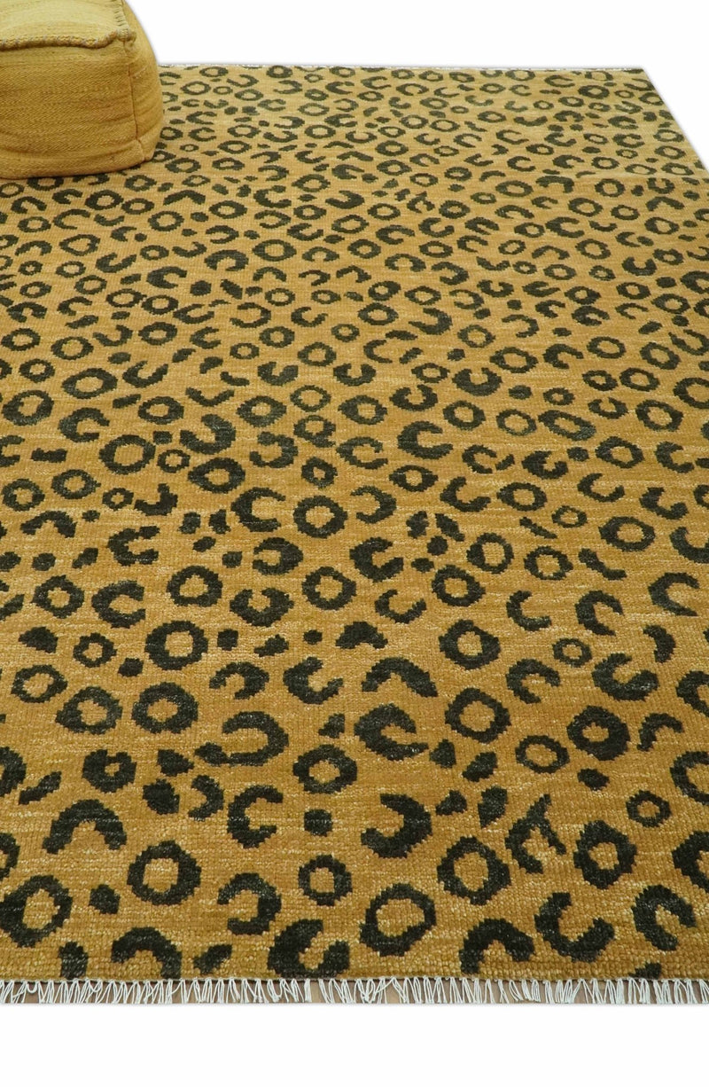 Modern leopard Design 8x10 Hand knotted Golden - Brown and Charcoal wool area rug - The Rug Decor