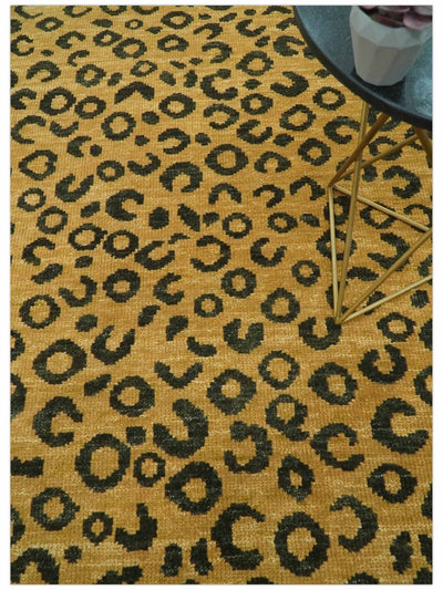 Modern leopard Design 8x10 Hand knotted Golden - Brown and Charcoal wool area rug - The Rug Decor