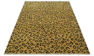 Modern leopard Design 8x10 Hand knotted Golden - Brown and Charcoal wool area rug - The Rug Decor