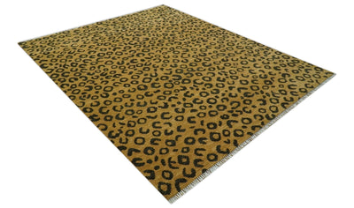 Modern leopard Design 8x10 Hand knotted Golden - Brown and Charcoal wool area rug - The Rug Decor