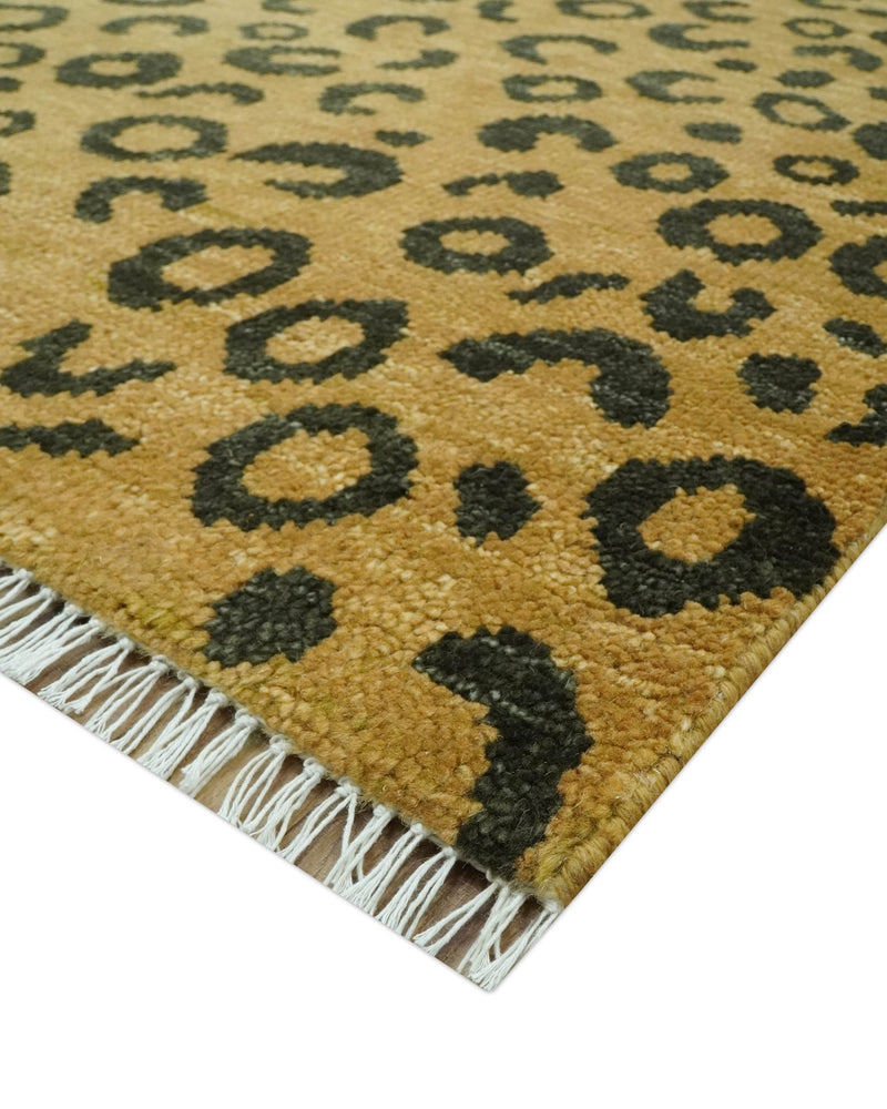 Modern leopard Design 8x10 Hand knotted Golden - Brown and Charcoal wool area rug - The Rug Decor