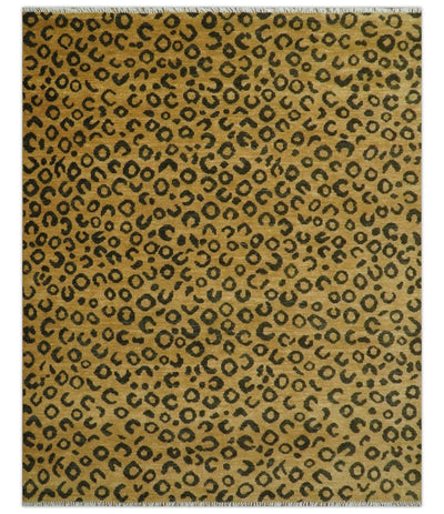 Modern leopard Design 8x10 Hand knotted Golden - Brown and Charcoal wool area rug - The Rug Decor