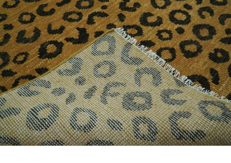 Modern leopard Design 8x10 Hand knotted Golden - Brown and Charcoal wool area rug - The Rug Decor