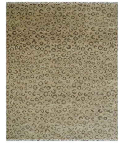 Modern leopard Design Hand knotted Camel and Taupe 8x10 wool area rug - The Rug Decor