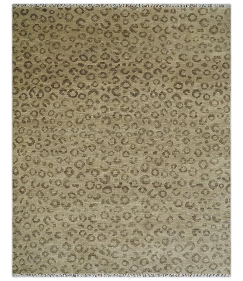 Modern leopard Design Hand knotted Camel and Taupe 8x10 wool area rug - The Rug Decor