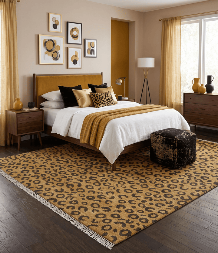 Modern leopard Design Hand knotted Golden-Brown and Charcoal Custom Made wool rug - The Rug Decor