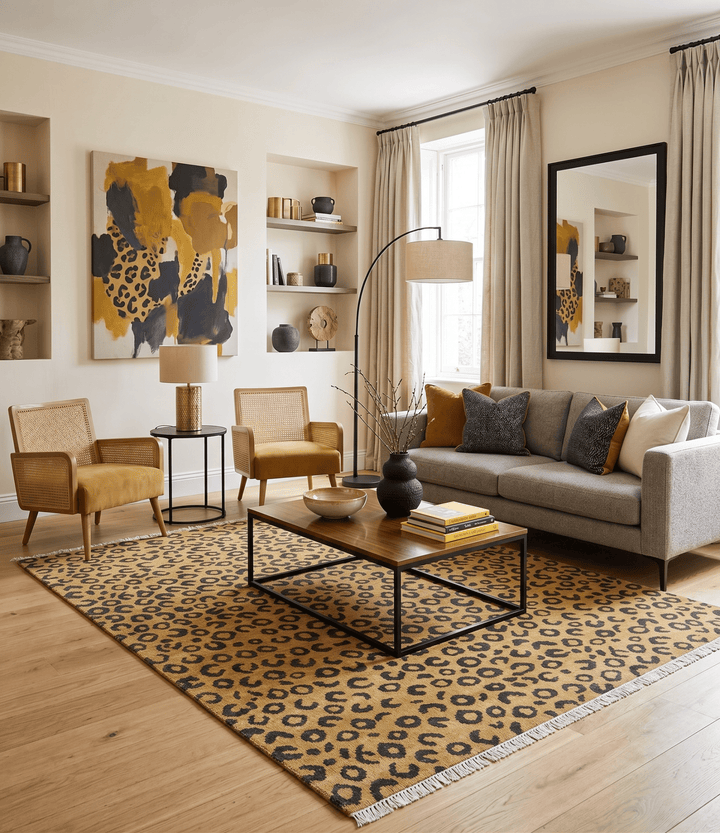 Modern leopard Design Hand knotted Golden-Brown and Charcoal Custom Made wool rug - The Rug Decor