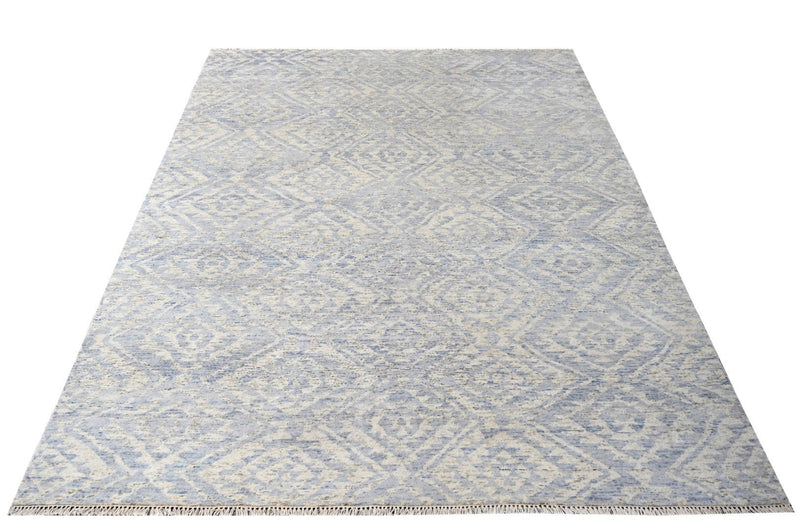 Modern Light Purple and Ivory Hand Knotted 8x10 Wool Area Rug - The Rug Decor