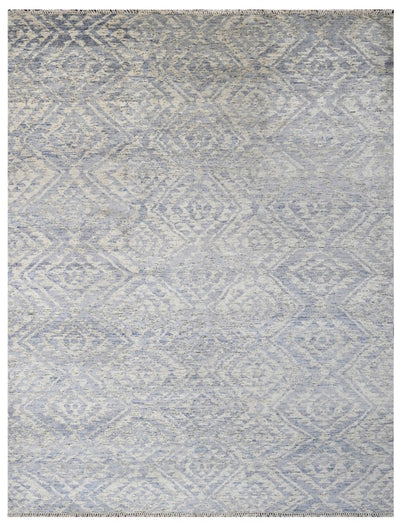 Modern Light Purple and Ivory Hand Knotted 8x10 Wool Area Rug - The Rug Decor