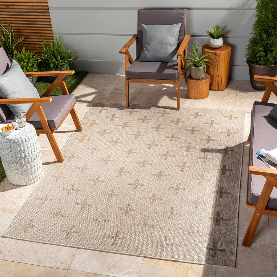 Modern Limbo Beige And Brown Machine Woven Outdoor Area Rug - The Rug Decor