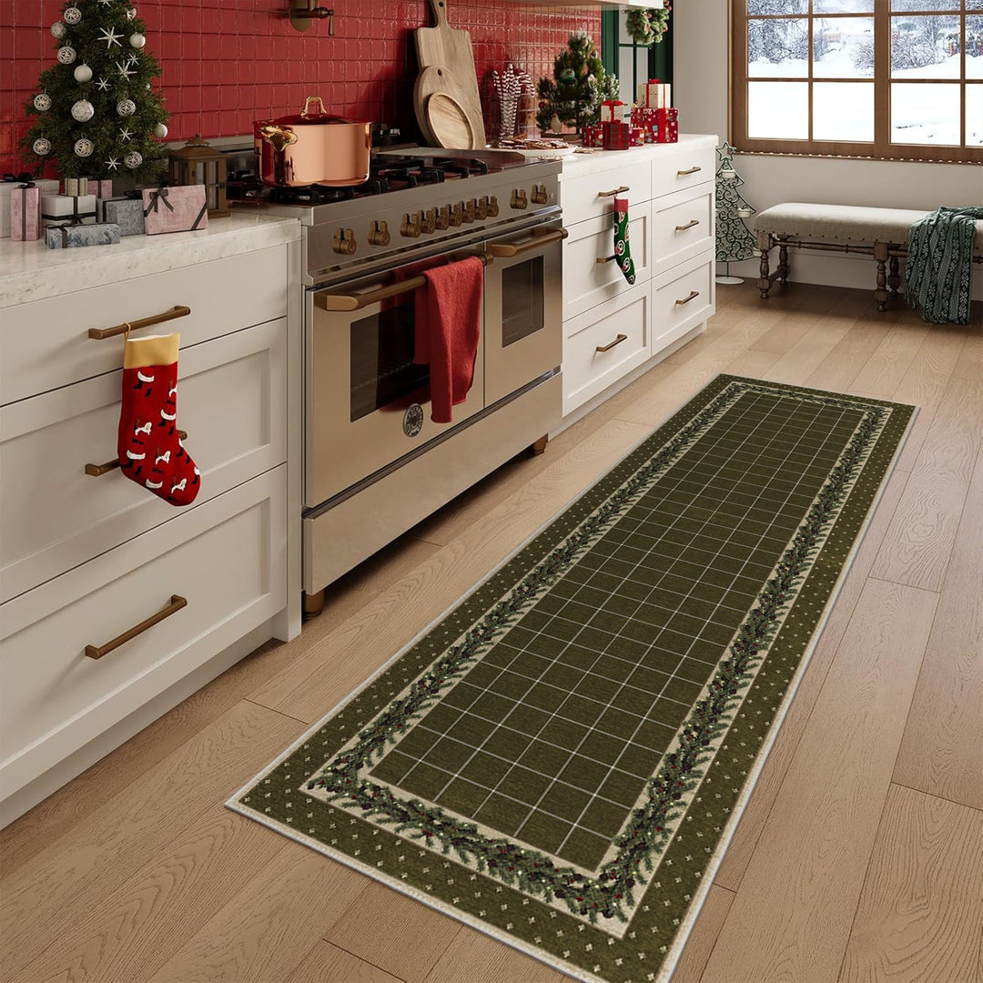 Modern Machine Washable Green Leafs Cotton Area Rug - The Rug Decor