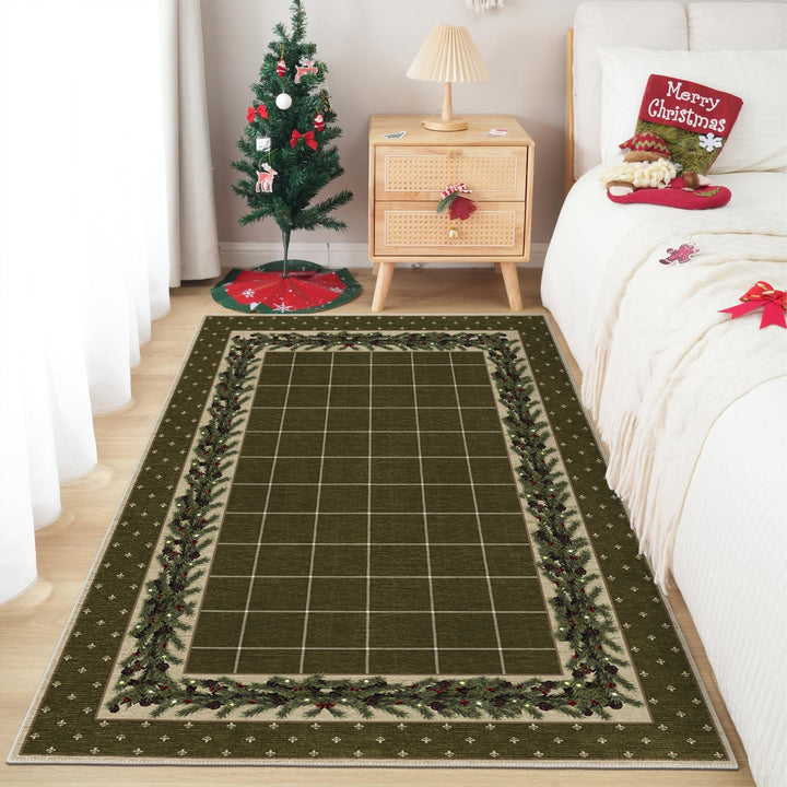 Modern Machine Washable Green Leafs Cotton Area Rug - The Rug Decor