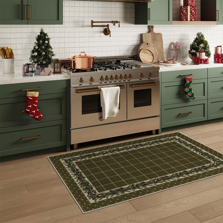 Modern Machine Washable Green Leafs Cotton Area Rug - The Rug Decor