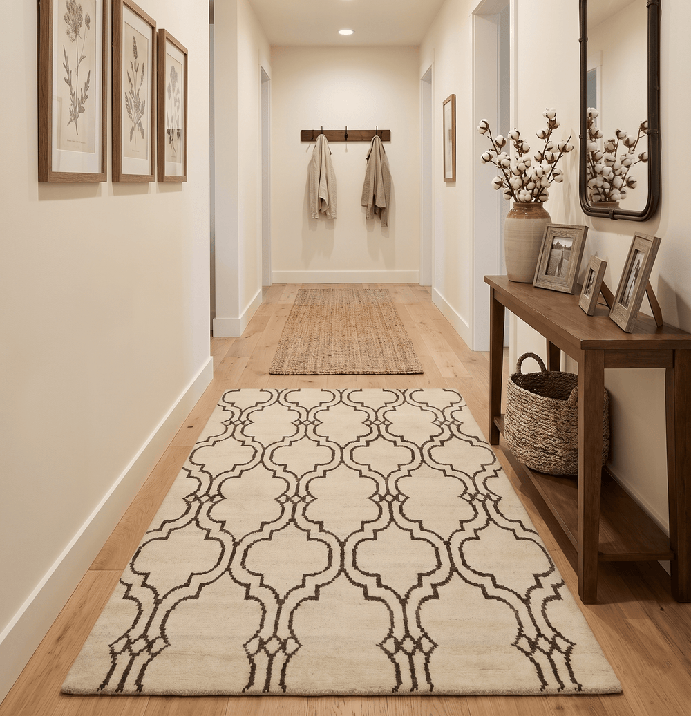 Modern Moroccan Trellis 6x8 Ivory and Brown Natural Farmhouse Wool Hand Woven Rug - The Rug Decor