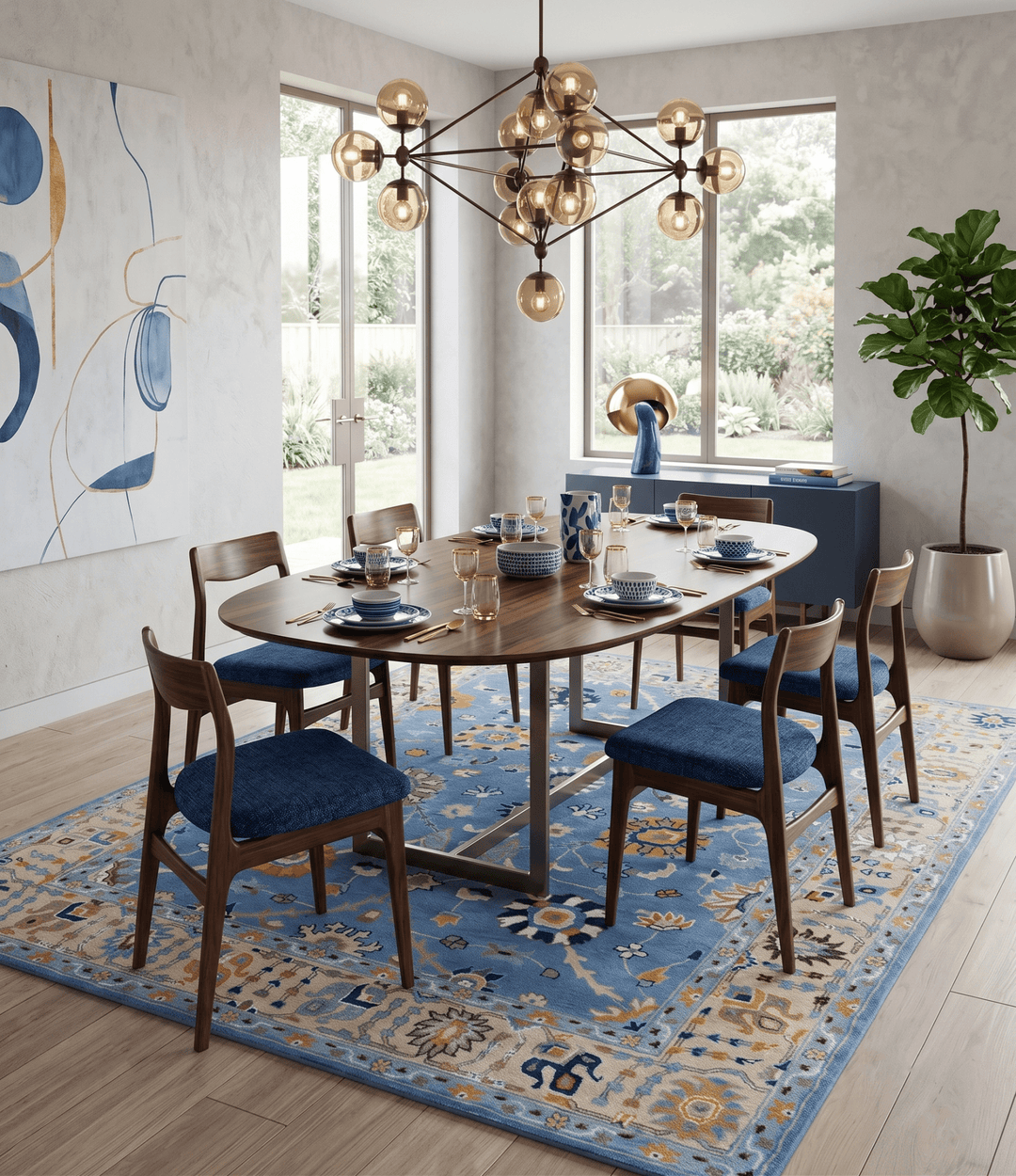 Modern Oushak Blue and Beige Hand Tufted Wool Area Rug - The Rug Decor