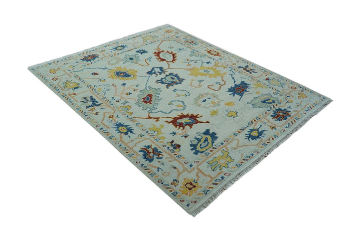 Modern Oushak Ivory And Blue Hand Knotted Wool Rug - The Rug Decor