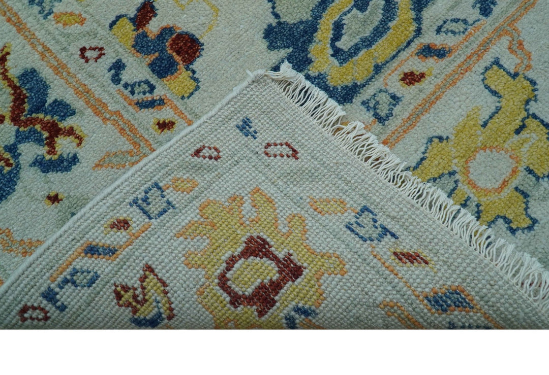 Modern Oushak Ivory And Blue Hand Knotted Wool Rug - The Rug Decor