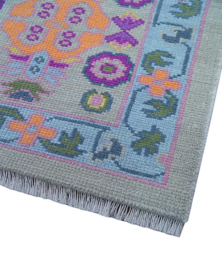 Modern Oushak Made to Order Purple And Ivory Hand Knotted Wool Rug - The Rug Decor