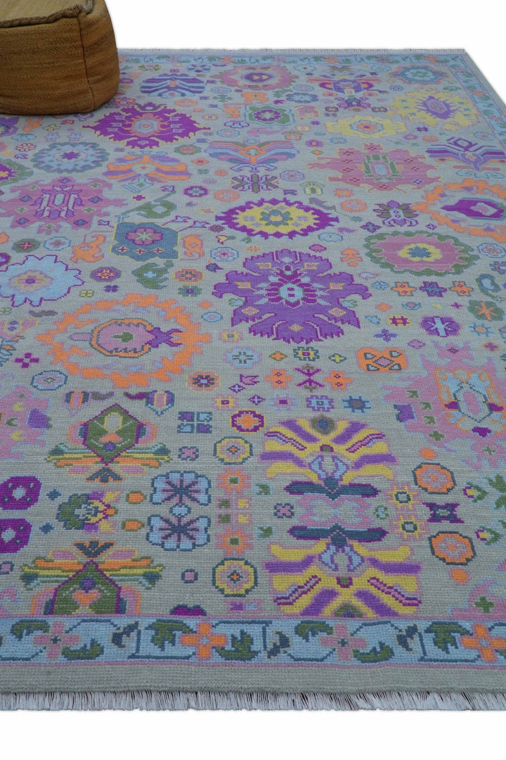 Modern Oushak Made to Order Purple And Ivory Hand Knotted Wool Rug - The Rug Decor