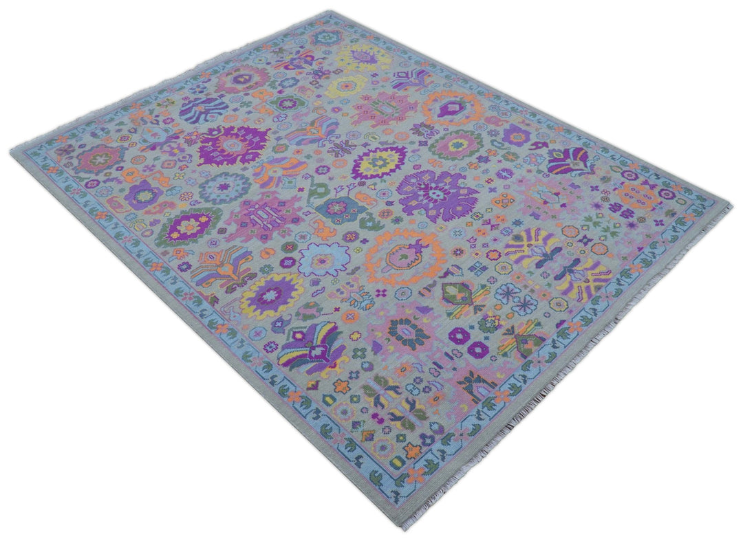 Modern Oushak Made to Order Purple And Ivory Hand Knotted Wool Rug - The Rug Decor