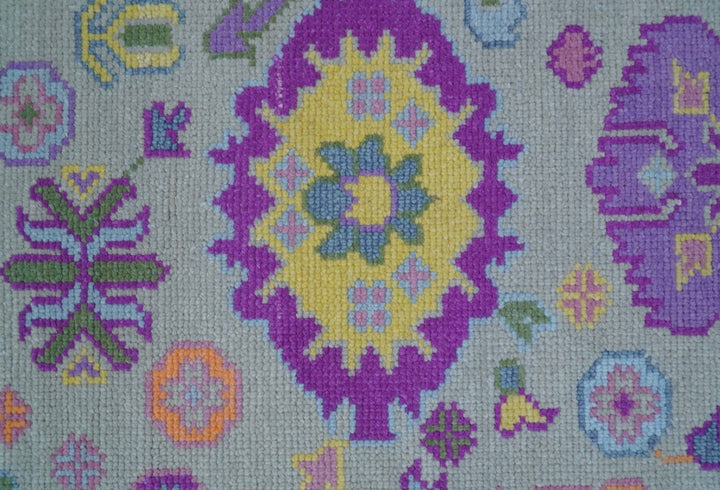 Modern Oushak Made to Order Purple And Ivory Hand Knotted Wool Rug - The Rug Decor