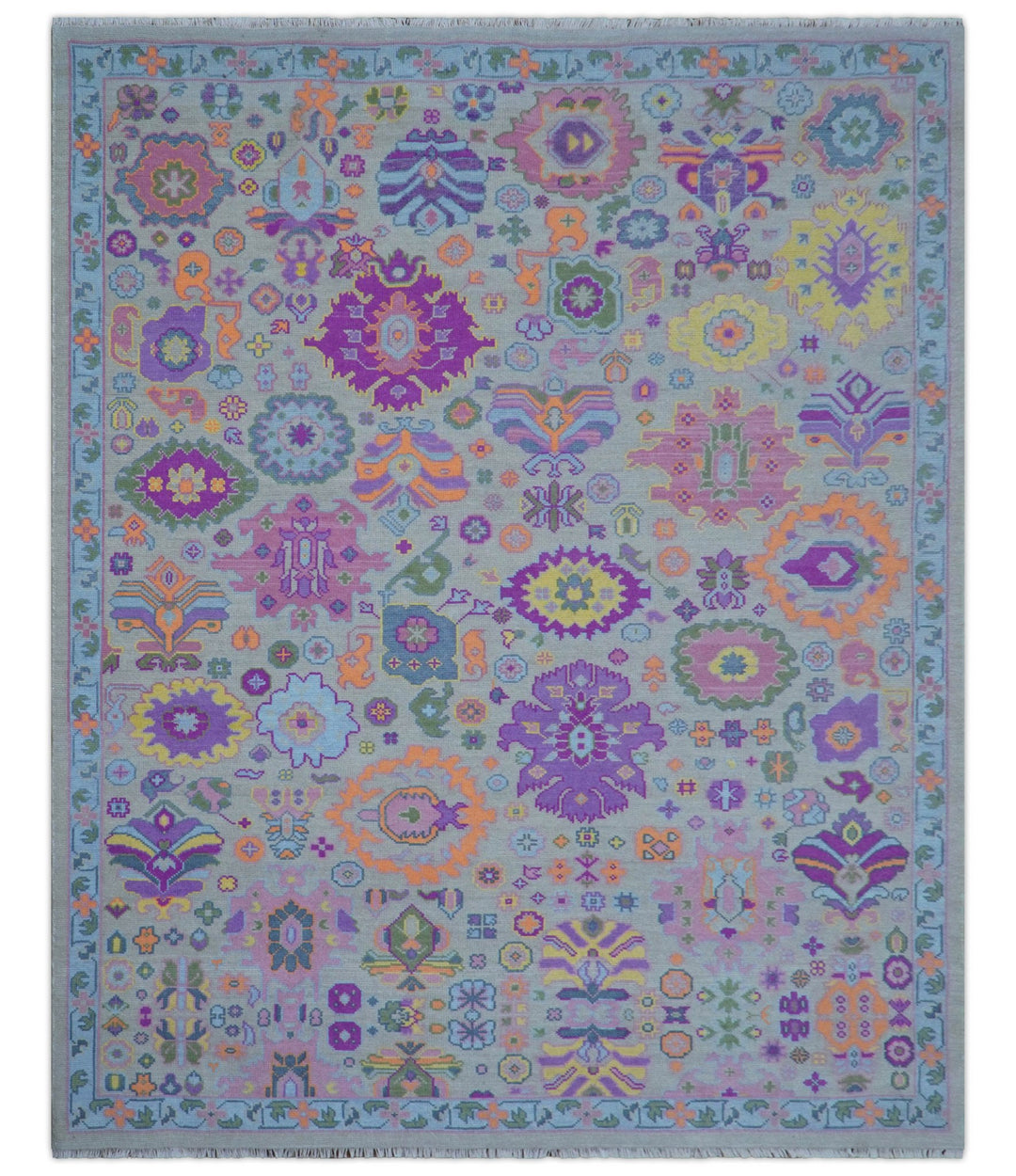 Modern Oushak Made to Order Purple And Ivory Hand Knotted Wool Rug - The Rug Decor